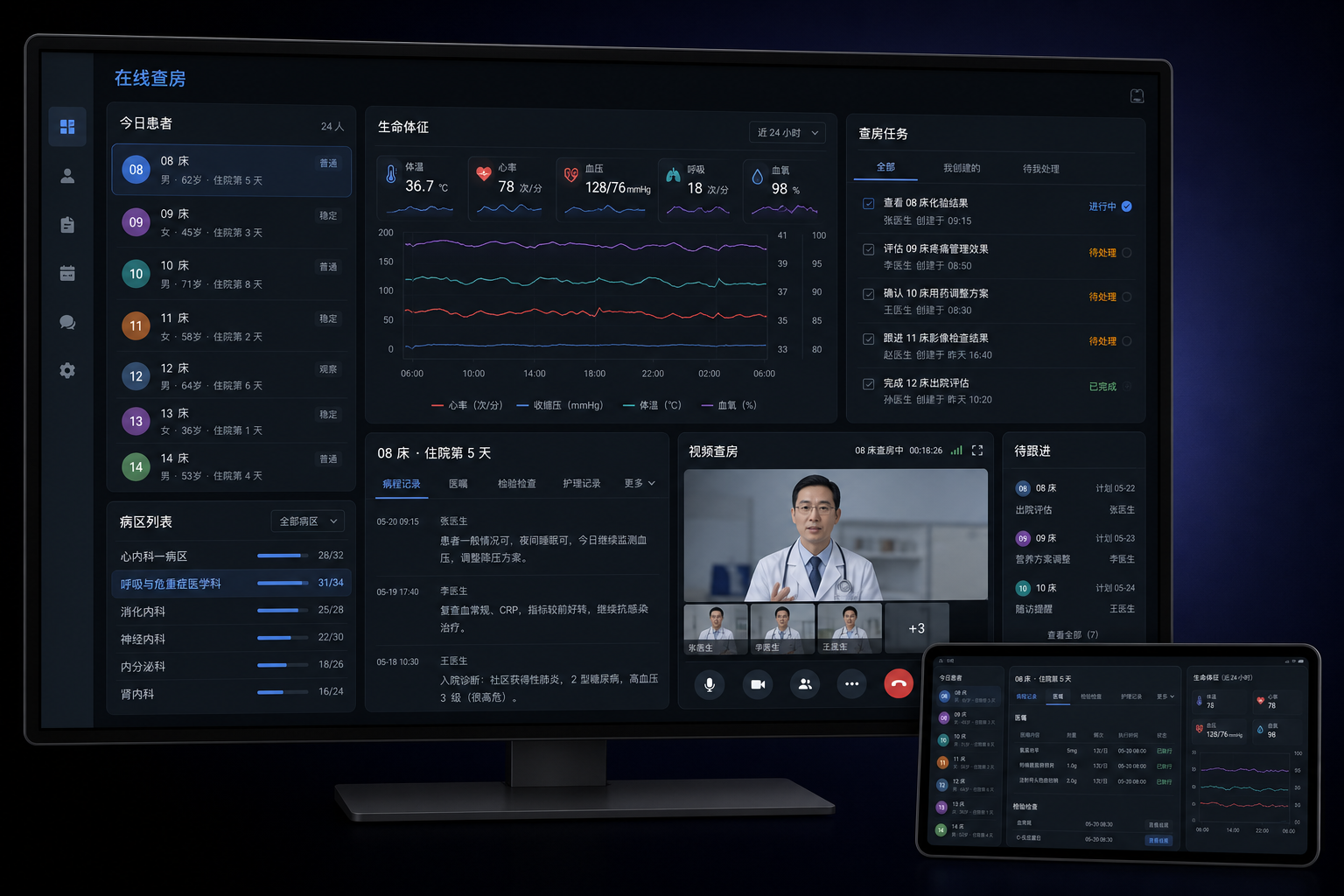 医疗在线查房 PC 与平板端项目界面